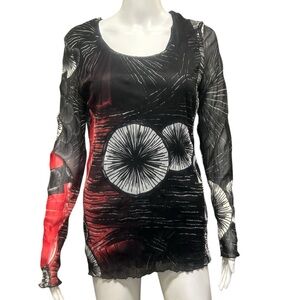 Lana Lee Artsy Black Red Overlay Blouse Top Size M